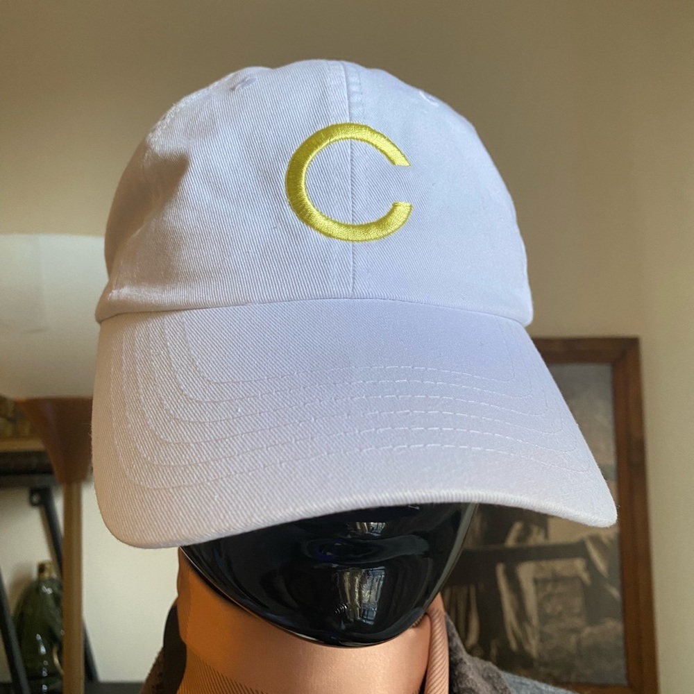 Continental Hat Cap Strap Back Adjustable White yellow Embroidered Work
